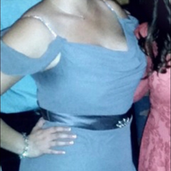 Formal charcoal off the shoulder gown - Picture 7 of 7